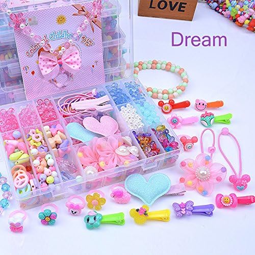 Warmerly Large 24 lattices Colorful Acrylic DIY children's Hair Beaded hand-made hairpin girls toys Jewelry Wristband Maker for Children Necklace and Bracelet Great gift for Children (Dream)