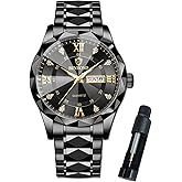 BINBOND Mens Watches Diamond Big Face Stainless Steel Luxury Business Dress Date Day Wrist Watch Waterproof Luminous