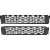 QiaoYoubang 2 Pack 2U Vented Rack Mount Blank Panel - Metal | Rack Mount Filler Panel for 19in Server Rack Cabinet or Enclosure, Black (2UVBP2PC)