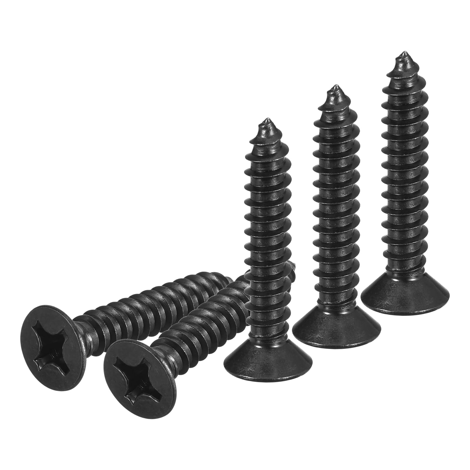 DTGN 50Pcs #12x1-1/4" Flat Head Wood Screws, 304 Stainless Steel Phillips Self Tapping Screws - Good for Woodworking, Furniture - Black