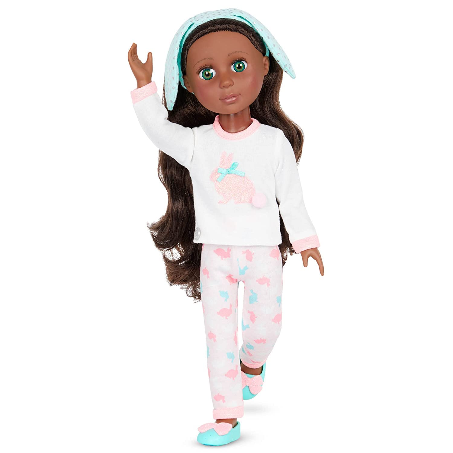 Glitter Girls – 14-Inch Slumber Party Doll – Brown Hair & Green Eyes – Bunny Pajama Outfit & Headband – 3+ Years– Eniko