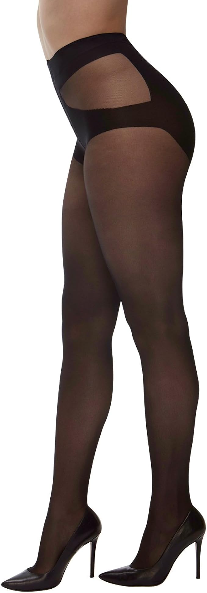 PLUS SIZE BLACK SHEER TIGHTS WITH GEOMETRIC BRIEF SEXY CURVY LADIES