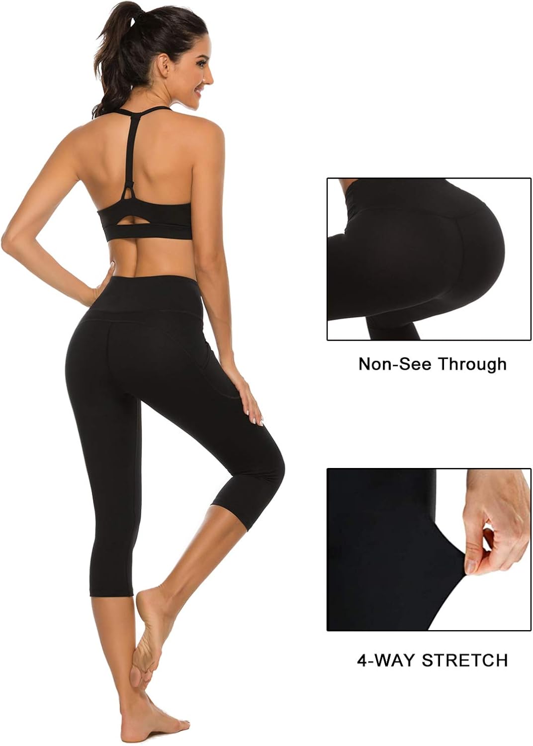STELLE Women's Capri Yoga Pants with Pockets Essential High Waisted Legging for Workout: Clothing