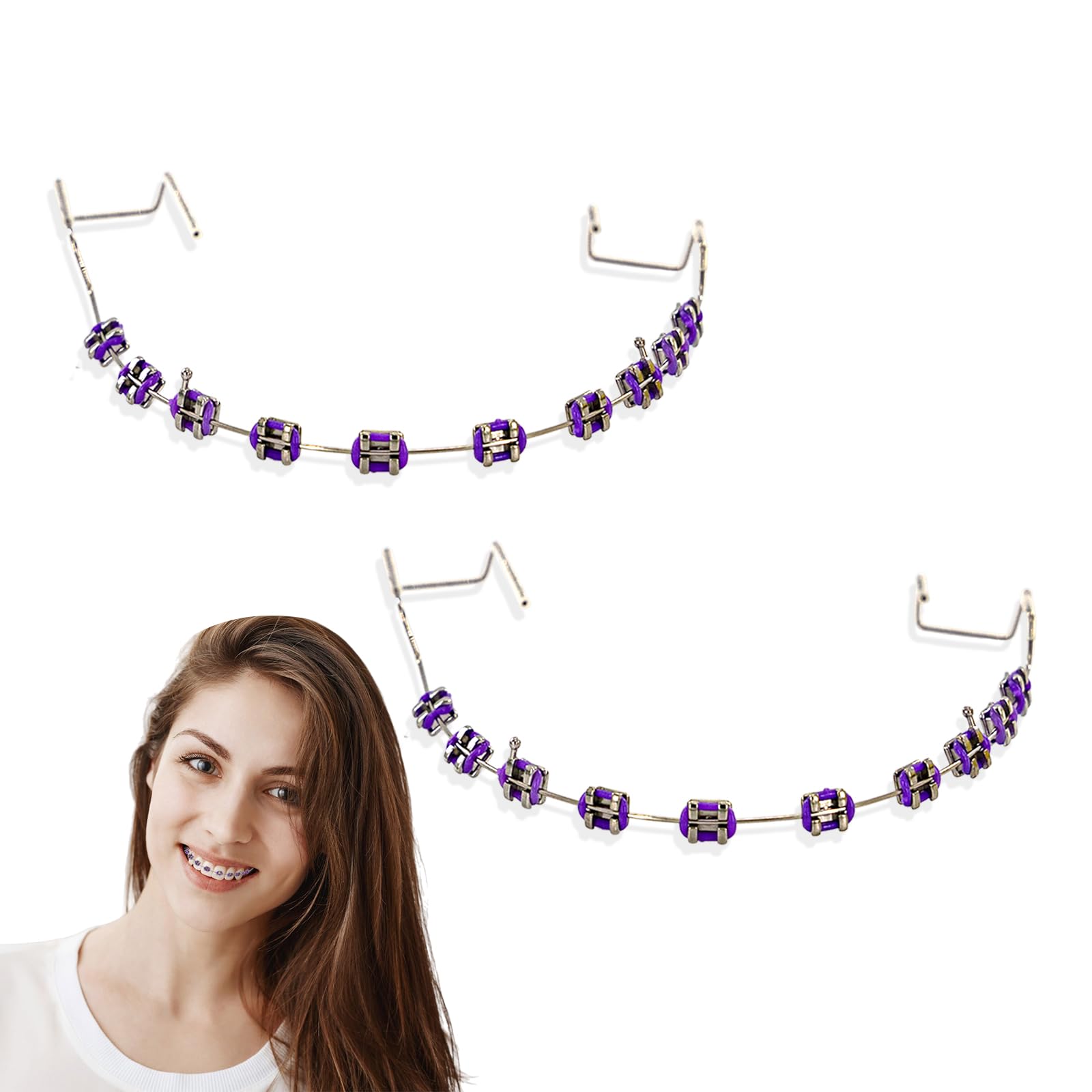 Photo 1 of 1 Pair Temporary Dental Decorations with Metal Wires, Brackets Para Dientes, Brackets Falsos Para Dientes for Dentals Students & Orthodontic Practice, Dental Student Practice Props (Purple)