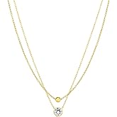 Amazon Essentials 14K Gold Plated Necklace Set of 2 - Ball Pendant, Solitaire Pendant - Dainty Hypoallergenic Necklaces for Women