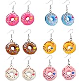 LPYO 3D 6 Pairs Food Earrings Set for Women Creative Resin Simulation Bread cake Drop Earrings Handmade Funny Kawaii Chic Donut Statement Dangle Earrings Jewelry Gifts