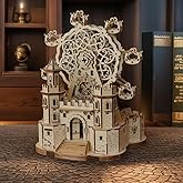 3D Wooden Puzzle Castle & Ferris Wheel with Music Box - Adult DIY Craft Kit, Mechanical Model Building Set for Teens & Adults, Home Decor Desk Art, Stress Relief Gift