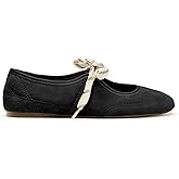 DOEYG Suede Ballet Flats Shoes for Women Lace up Ballerinas Round Toe Mary Jane Flats Dressy Casual Comfortable Cute Shoes