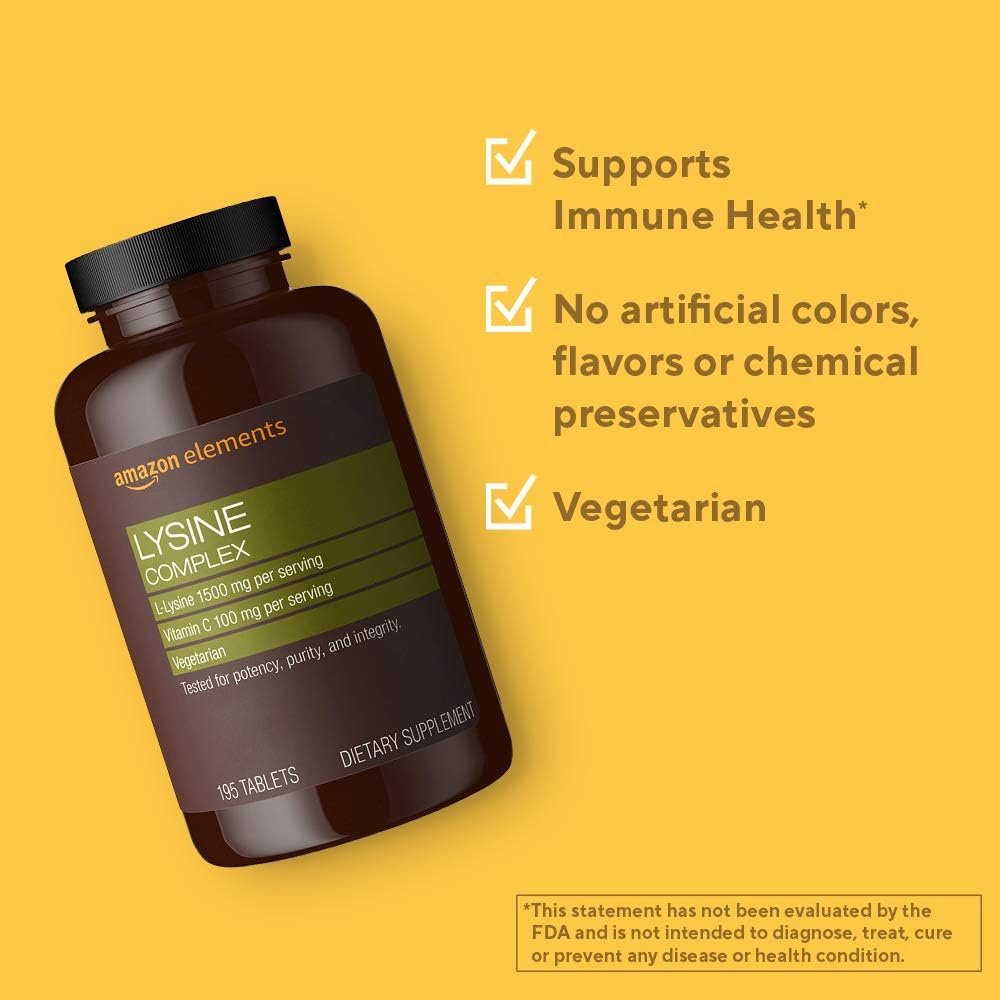  Elements Lysine Complex with Vitamin C, 1500 mg L-Lysine with 100 mg Vitamin C per Serving (3 Tablets), Supports Immune Health, Vegetarian, 195 Tablets (Packaging may vary): Health & Personal Care