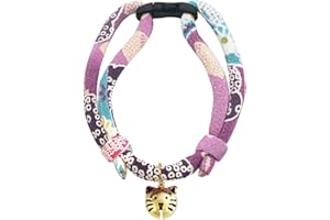 PetSoKoo Cat Collar with Kitty Face Bell. Cute Japan Chirimen Kitten Collar. Soft & Lightweight.