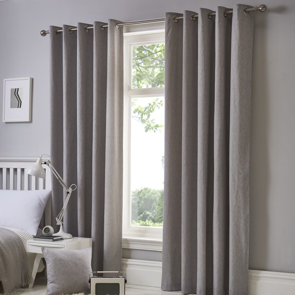 Fusion Sorbonne 100% Cotton Eyelet Lined Curtains, Silver, Curtains: 90" Width x 90" Drop (229 x 229cm) SNESV90906LUU — image 1