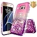 Galaxy S7 Case with Tempered Glass Screen Protector for Girls Women Kids, NageBee Glitter Liquid Sparkle Bling Floating Waterfall Diamond Shockproof Cute Case for Samsung Galaxy S7 -Pink/Purple