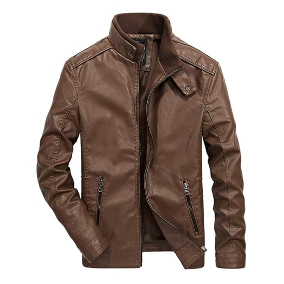 Geili Herren Jacke Lederjacke Übergangsjacke mit Stehkragen Modern Männer Coole Reißverschluss Bikerjacke Große Größen Warm G