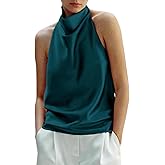 ABYOVRT Women Halter Top Cowl Neck Backless Satin Silk Tank Tops Elegant Going Out Clubwear