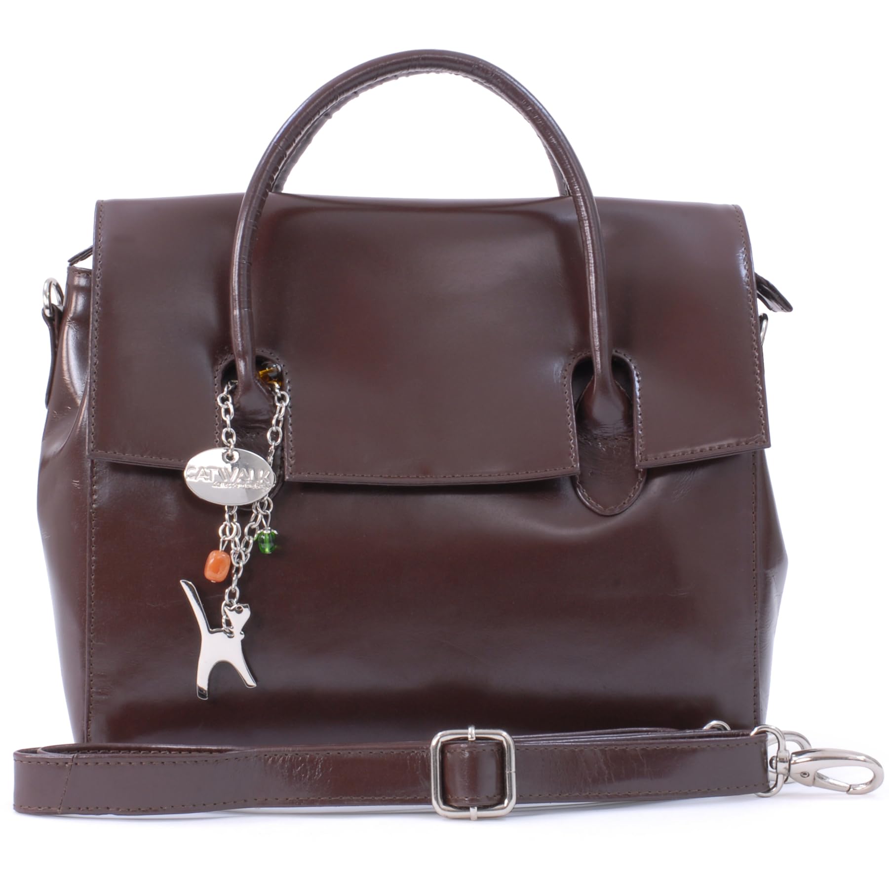 Catwalk Collection Handbags - Women's Leather Crossbody Bag With Top Handle - Medium A5 Work Tote Bag - Detachable Shoulder Strap - Ella - Brown