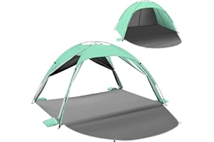 Outterra Beach Tent Sun Shelter for 3–4 People, UPF 50+ Beach Tent with Breathable 4-Door Design, 8.0mm Fiberglass Poles, Portable Sun Shade Canopy for Camping & Outdoor – Green