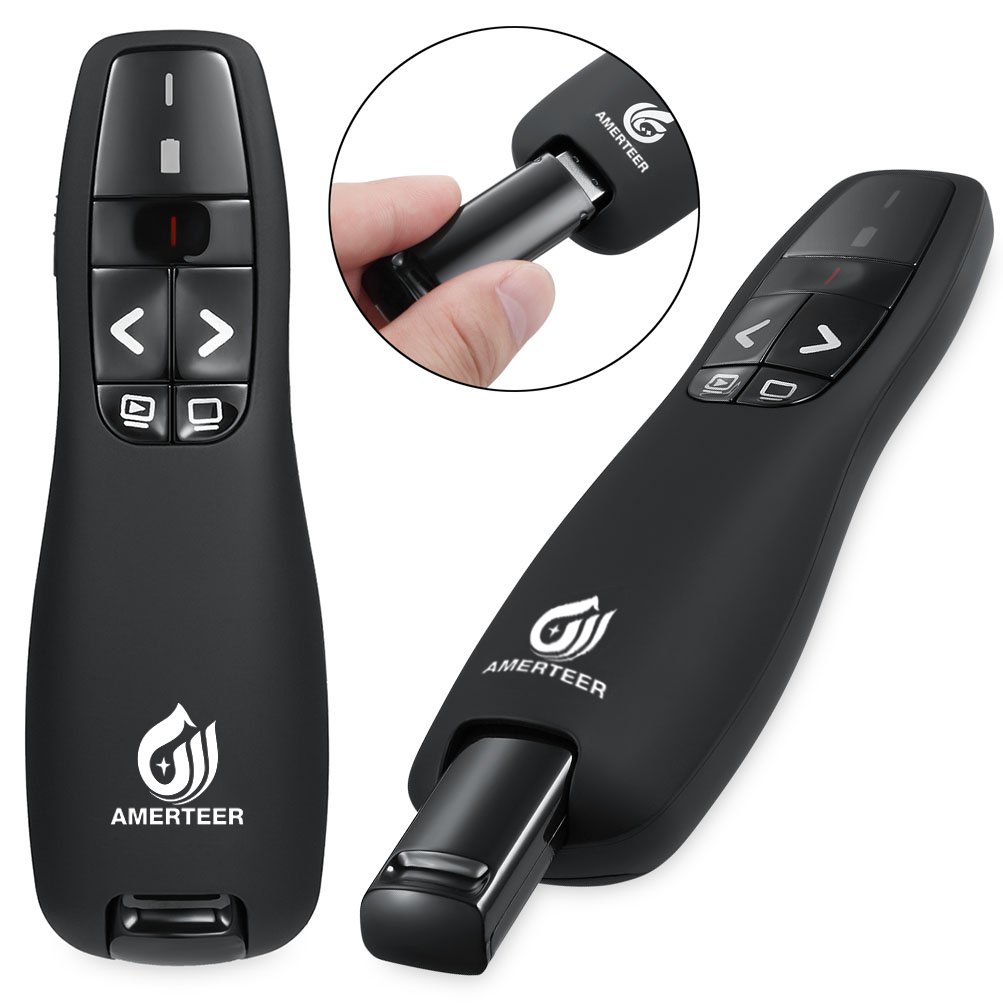 AMERTEER Presentation Clicker for PowerPoint, Wireless Presenter Remote 2.4GHz PowerPoint Clicker with USB Receiver Flip Pen