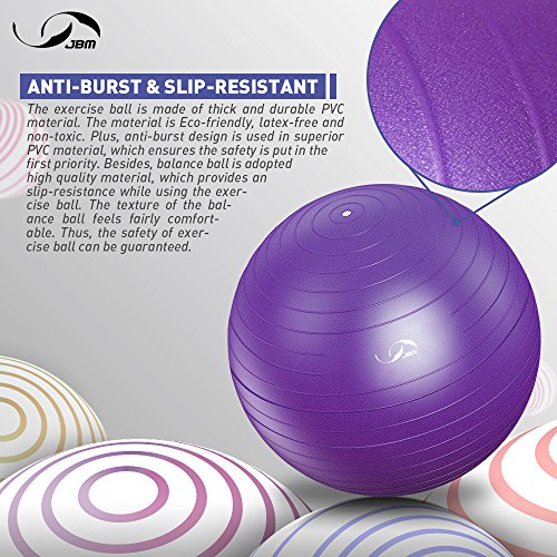 image for JBM Exercise Yoga Ball with Free Air Pump (4 Sizes 5 Colors) 400 lbs A