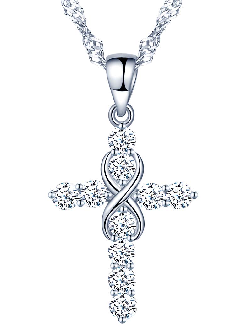 Classic cross infinity symbol necklace, Women's 925 sterling silver necklace pendant, Inlaid zircon, Silver, Christmas birthday gift