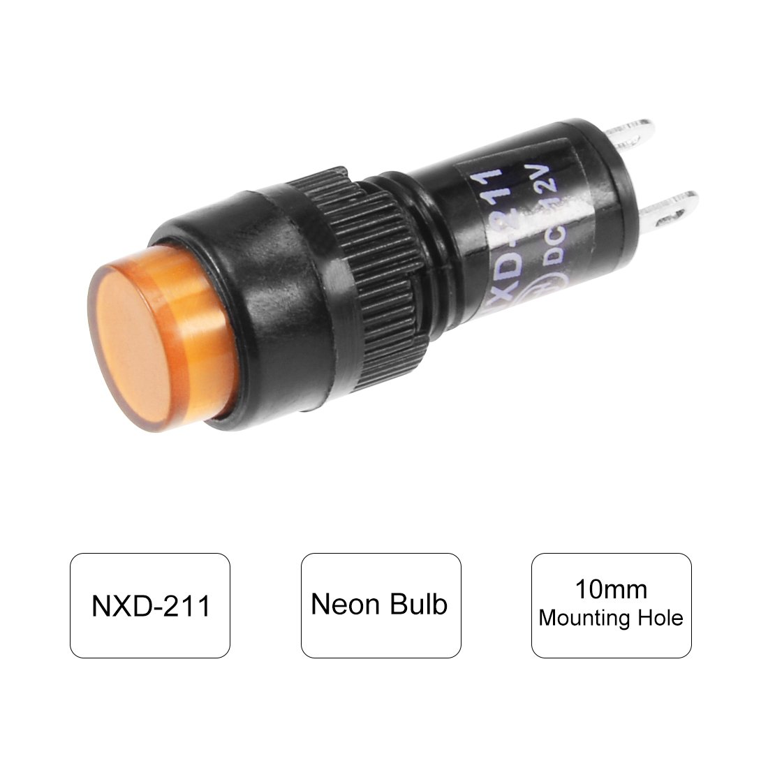 sourcing map Indicator Lights DC 12V, NXD-211 Yellow Neon Bulb, Flush Panel Mount 2/5" 10mm, 10Pcs - Image 5