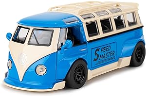 BDTCTK 1/32 Volkswagen Bus Transporter Model Car with Surfboards Convertible Camping Van, Zinc Alloy Pull Back Toy car with Sound and Light for Kids Boy Girl Gift(Blue)