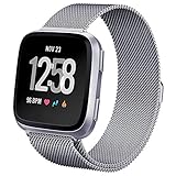 hooroor Compatible Bands Replacement for Fitbit Versa Smart Watch Women Men Small Large, Milanese Loop Stainless Steel Metal Sport Bracelet Strap Magnet Lock Wristbands (Graphite, Small)