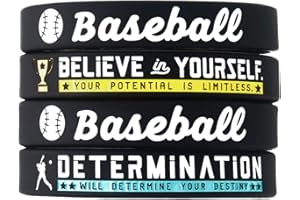 INKSTONE (4-Pack) Baseball Silicone Bracelets with Motivational Sports Quotes - Set of 4 Inspiring Silicone Rubber Wrist Bands - Unisex Baseball Gifts Jewelry Accessories for Men And Women