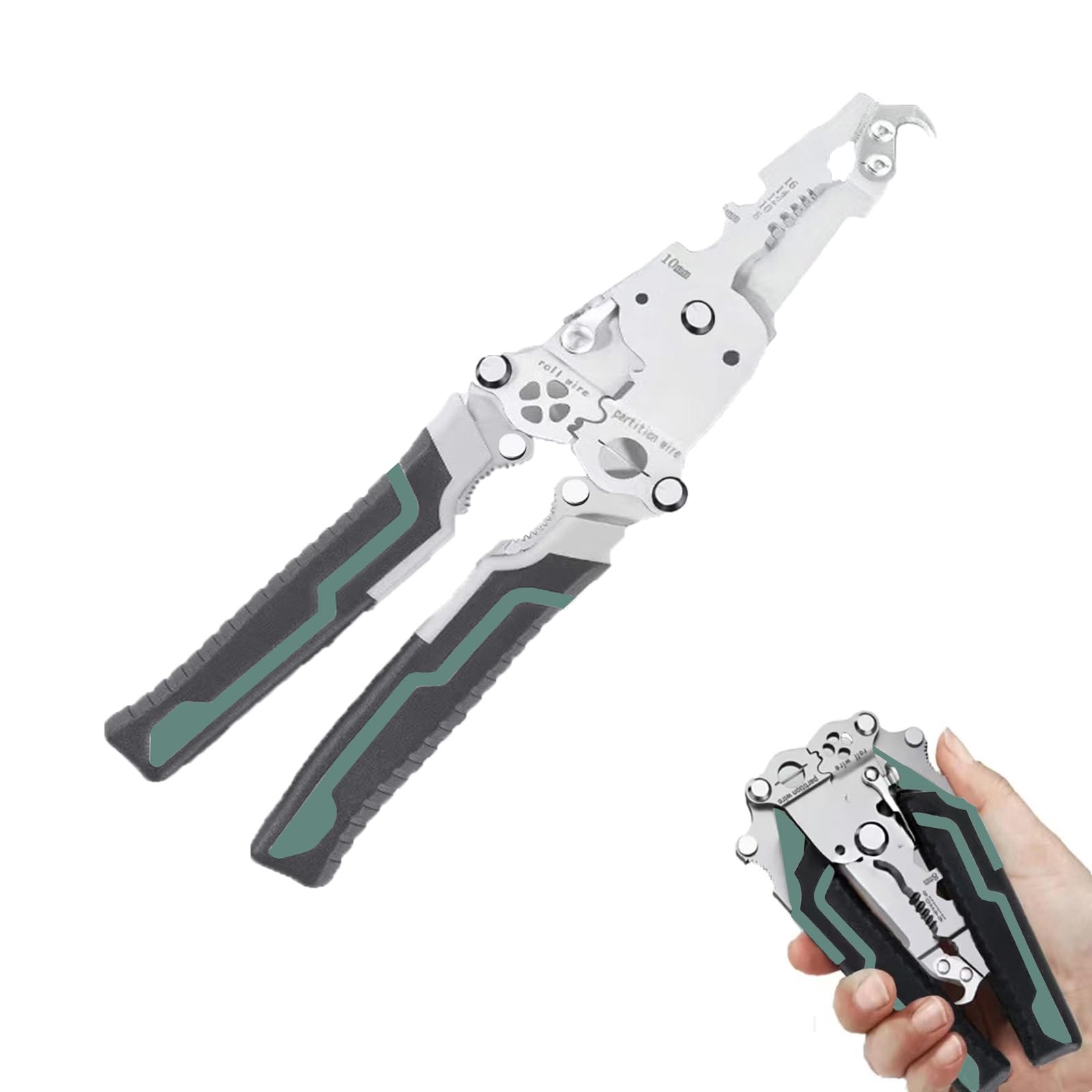 Photo 1 of 18 in 1 Wire Stripper Foldable Twister Machine?Foldable Crimper and Stripper?Multifunctional Folding Wire Stripper-Professional Electrician Tool?Electrical Wire Strippers?Green?