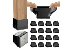 JLKDQ 16 Pcs Square Chair Leg Protectors, Caps for Wood & Hardwood Floors, Black