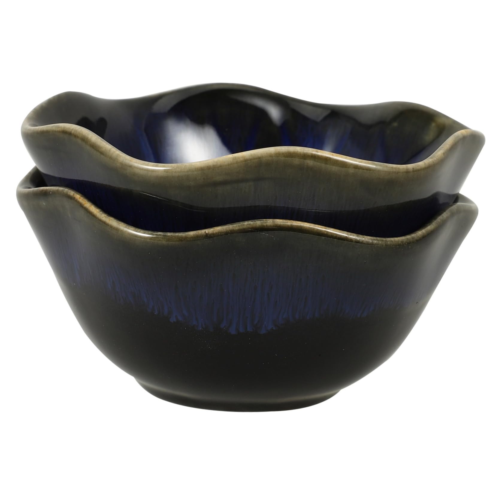 Luxshiny 2pcs Ceramic Rice Bowl, Blue Bowls Porcelain Cereal Bowls Set Blue Soup Bowls for Home Restaurant