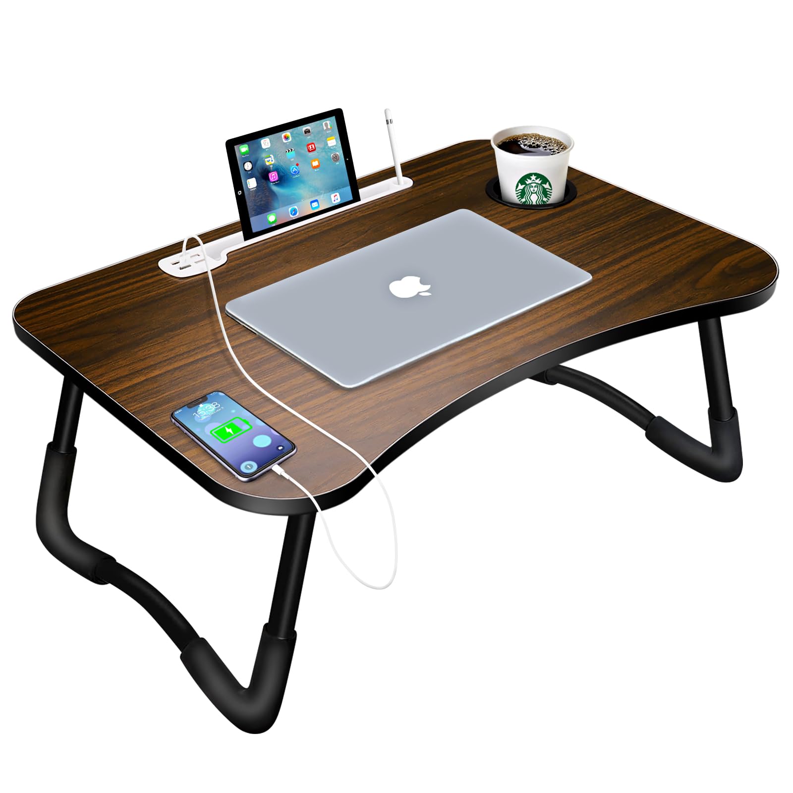Photo 1 of Laptop Bed Desk, Portable Foldable Laptop Lap Desk Tray Table with USB Charge Port/Cup Holder/Storage Drawer, for Bed/Couch/Sofa Working, Reading
