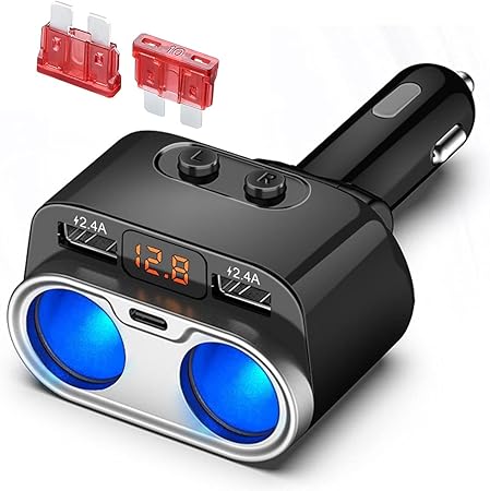 Amazon Zexmte シガーソケット 2連車載充電器 カーチャージャー増設 分配器 電源ソケットusb 2ポート 2usb 1type C充電ポート カーチャージャー 増設 12v 24v対応 1年保証 ソケット分配器 車 バイク