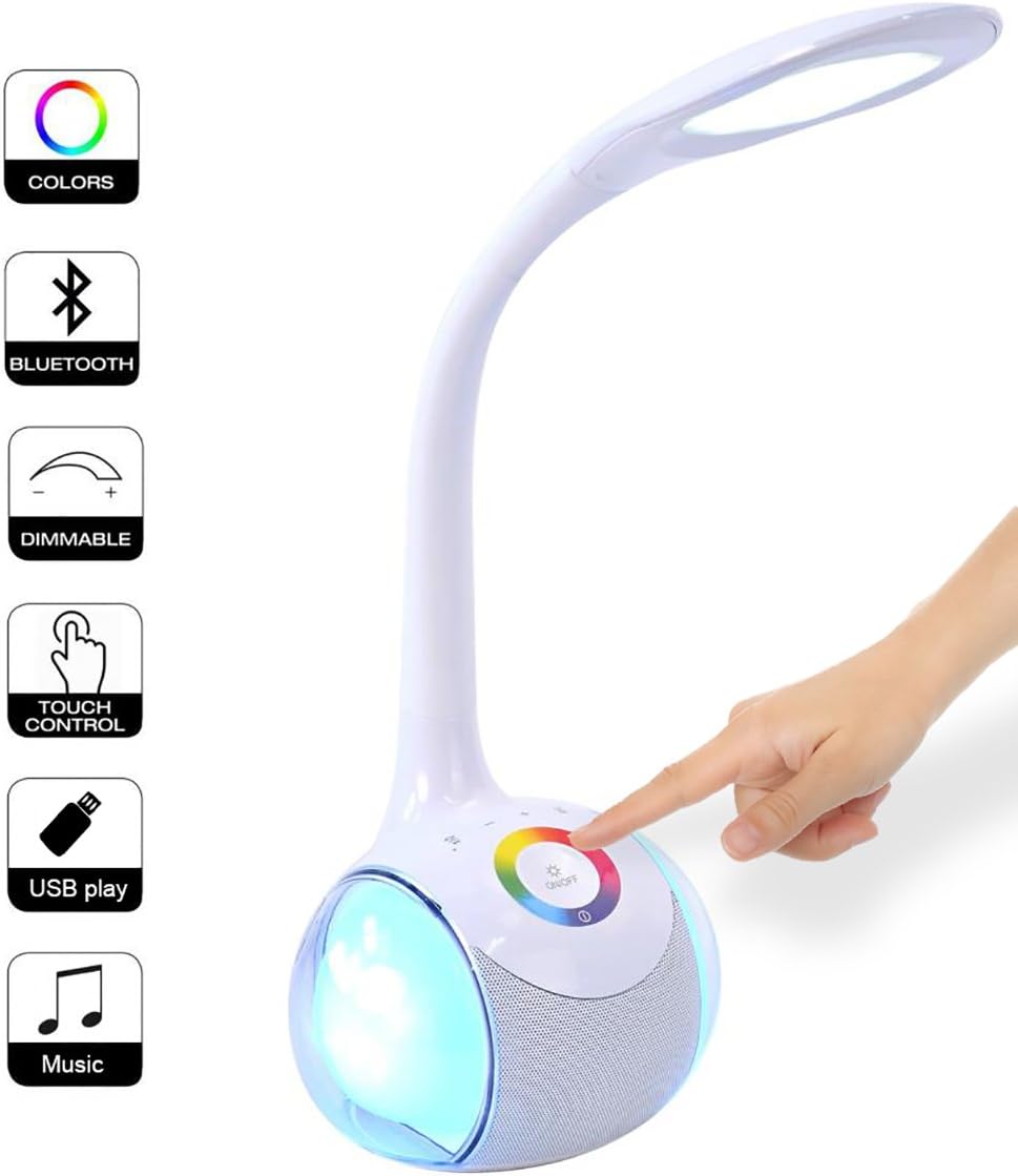 WamGra Night Light Bluetooth Speaker with Colors Portable Bedside Lamp Speakers Dimmable Touch Sensitive Bedside Table Light with USB Charging Port Phone/USB Disk Supported