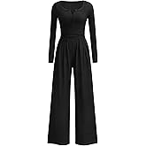 PRETTYGARDEN Jumpsuits for Women Dressy Casual 2026 Fall One Piece Outfits Long Sleeve Wide Leg Pants Romper Fashion Clothing