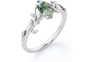 Luyona Natural Moss Agate Ring 925 Sterling Silver Green Moss Agate Ring Promise Engagement Wedding Jewelry Gift for Women