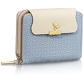 MultiValue Bifold Womens Wallet, Leaf Snap Card Holder Wallet Cute Small Wallets for Women with Zipper Coin Pocket ID Window (Blue)