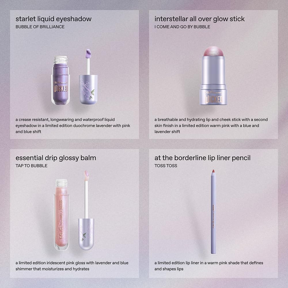 r.e.m. beauty Wicked: For Good | Makeup Set | Waterpoof Eye Shadow, All Over Glow Stick, Creamy Lip Liner, Glossy Lip Balm | 4 Full Size Products