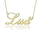 Lisa Heart Name Necklace 18k Gold Plated Stainless