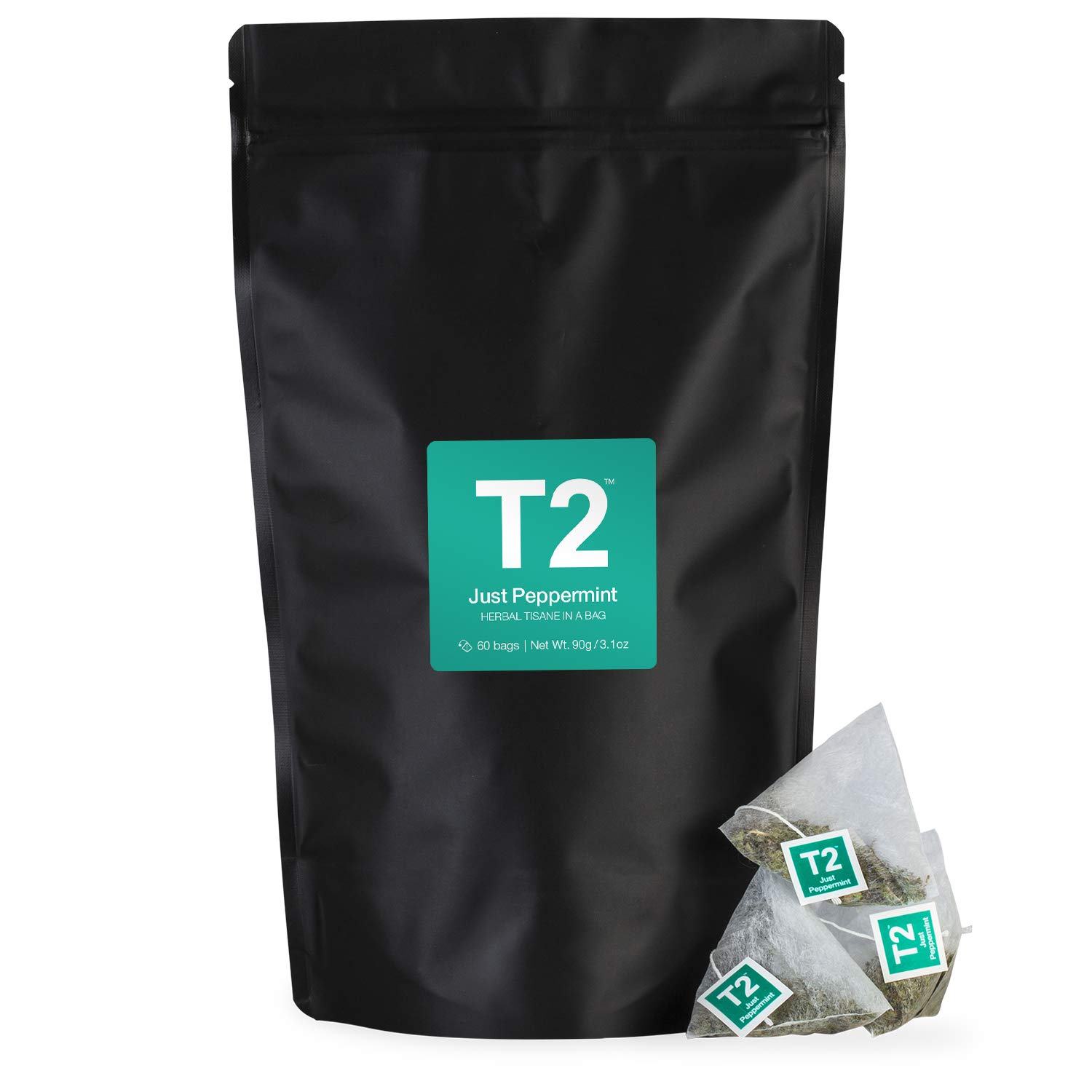 T2 Tea Just Peppermint Herbal Tea Bags in Resealable Foil Refill Bag