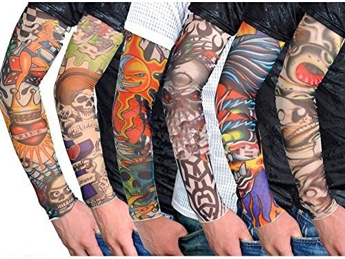 Fletion Set of 6 Pcs Unisex Super Cool Body Art Arm Temporary Fake Slip on Tattoo Sleeves Warm Stocking Accessories