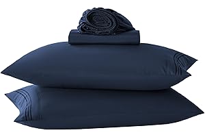 Yibeizi Navy Blue Sheet Set Twin Size, Kids Bedsheets Microfiber Deep Pocket Cute Bed Sheet & Pillowcase Sets 3 Pieces