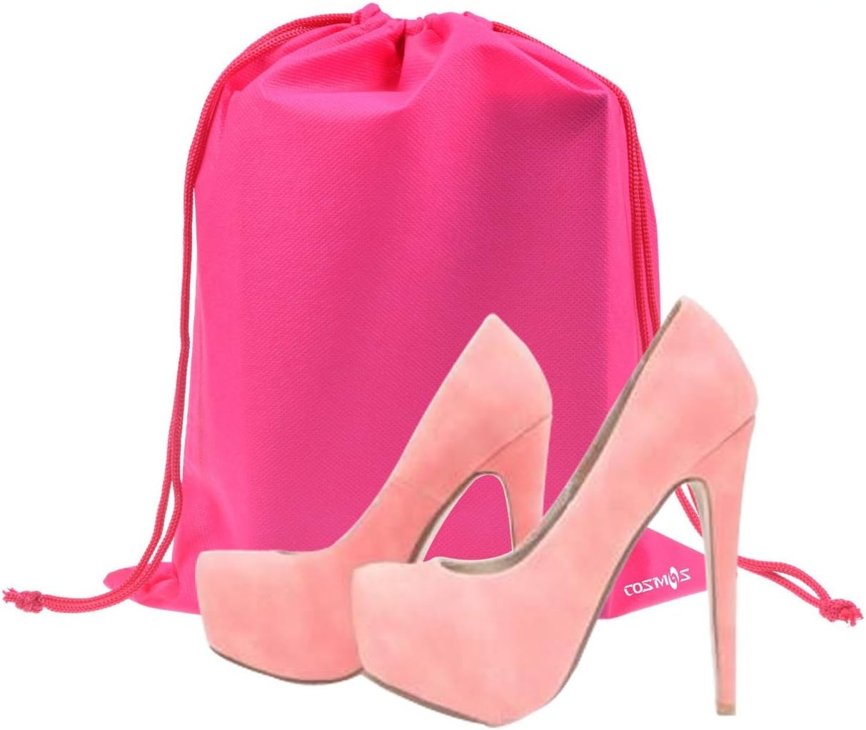 Cosmos 10 PCS Non-Woven Drawstring Shoe Bags, 13-3/4 x 11 inches & 17-1/2 x 13-1/2 inches (Black and Hot Pink): Home & Kitchen