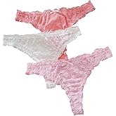 MakeMeChic Women's 3 Pack Floral Lace Briefs Bow Knot Lettuce Trim Sheer Lingerie Panties