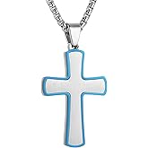 HZMAN Cross Necklace for Men Silver Black Gold Stainless Steel Simple Cross Pendant 22+2In Box Chain
