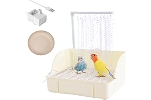 Oncpcare Electric Fountain Birdbaths Bowl with Shower, Water Circulating Bird Bathtub Parakeet Bath Parrot Bath Tub Bird Shower with USB Pump, for Garden, Birdcage, Indoor, Outside(Beige)