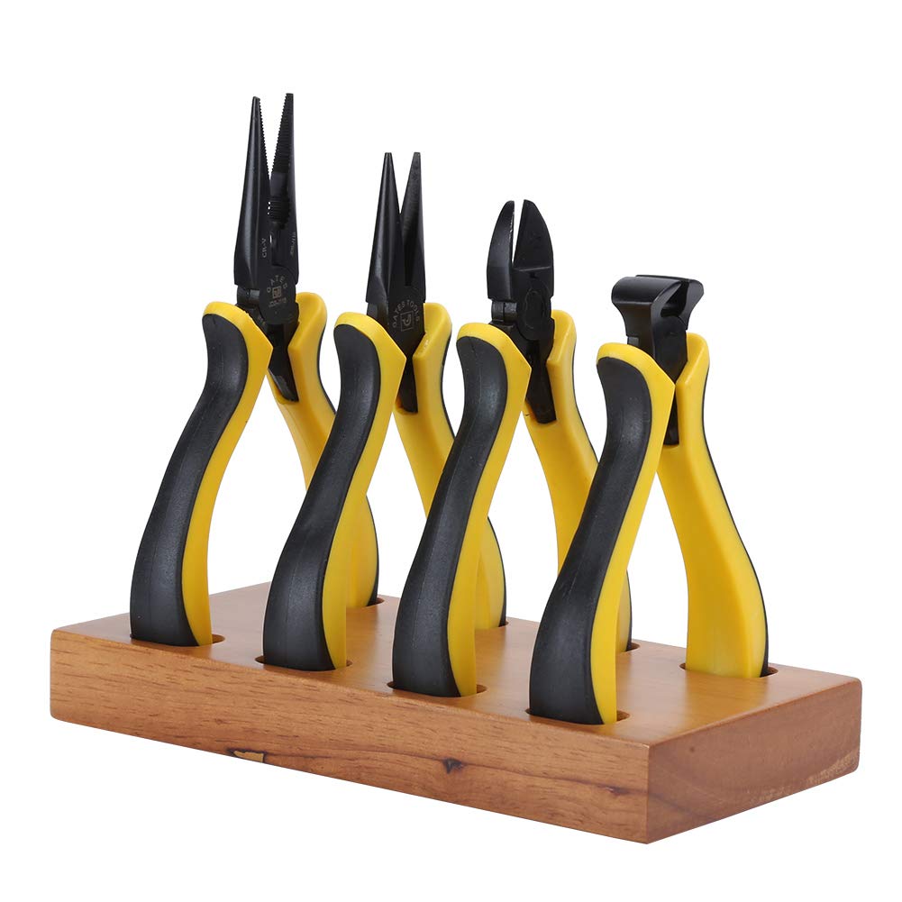 Professional Multitool Pliers Set - Precision Clock Repair & Wire Bending Tools, Ergonomic Design for Cutting, Repositioning, and Fixing, 3-Piece Wooden Base Tool Kit