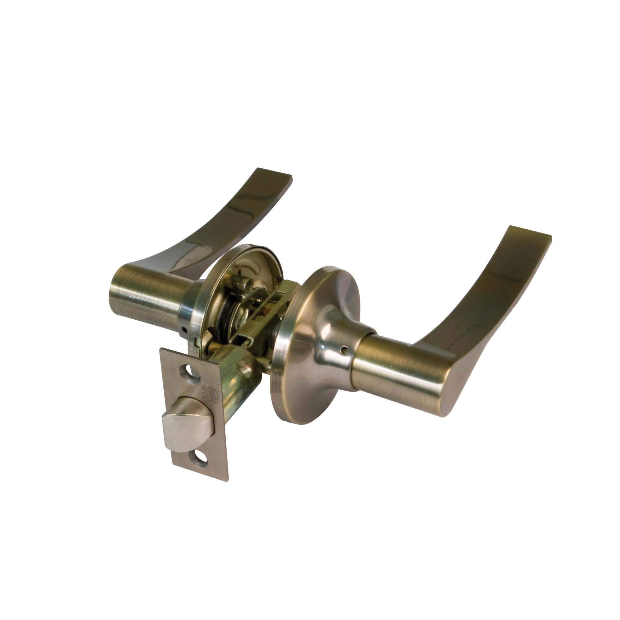 Amig - Passage Door Handle Set with Latch - Entrance Latch 60/70 mm - for Wooden Doors 35 to 45 mm - Handle with Rosette - Adjustable and Reversible - Leather - Zamak - Mod. 711