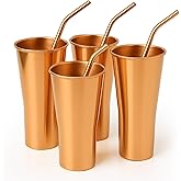 2activelife Pure Copper Tumbler Set of 4 with 4 Copper Straws, Handcrafted 100% Pure Copper Cups for Drinking Water, Home Office Gifting & Parties, 10 oz 300 ml
