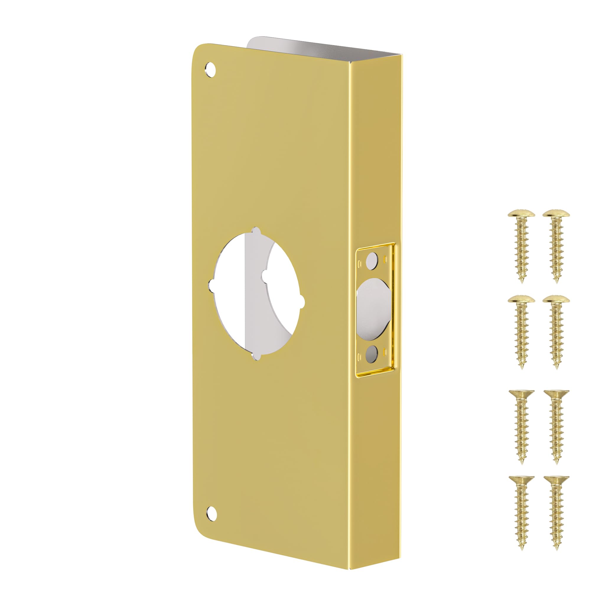 Photo 1 of naubea Door Knob Reinforcement Plate, Polished Gold, Fits 1-3/8" Doors, 2-3/8" Backset, Door Lock and Door Knob Cover Plate, Deadbolt Cover Plate Reinforce and Repair Wood or Metal Doors