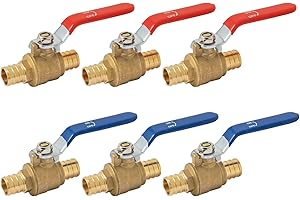 SUNGATOR 6-Pack Pex Ball Valve 3/4 Inch, Water Shut Off Valve, Brass Full Port Quarter Turn Crimp Pex Fittings for Hot and Cold Water, UPC Certified